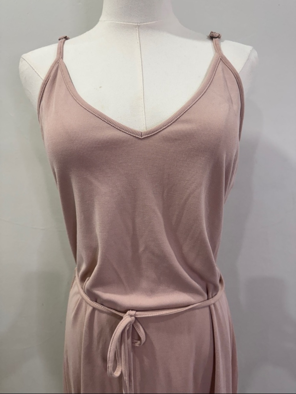 O’Neill Ribbed Modal Blend Midi Dress | Blush Pink Tie Waist | Size M - Picture 9 of 12